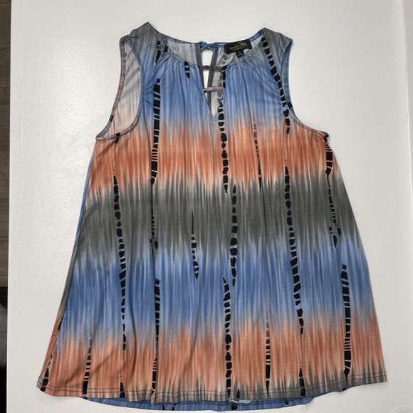 Suzanne Betro Tunic Top Large Sleeveless Orange, Blue, Gray, Pre-owned, Not Worn - Picture 1 of 7